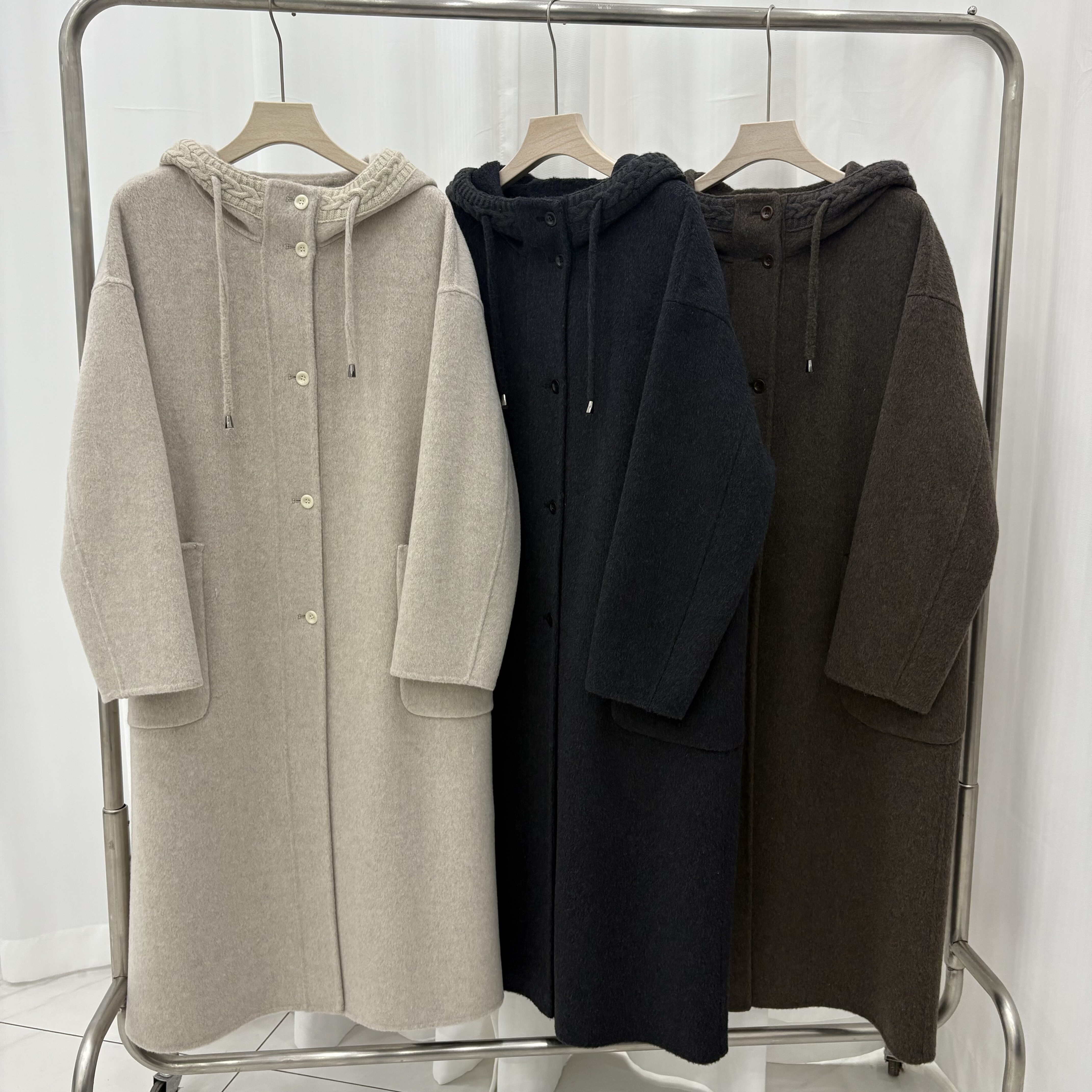 韩版双面羊绒大衣长款女25秋冬新款连帽宽松显瘦小个子羊毛外套