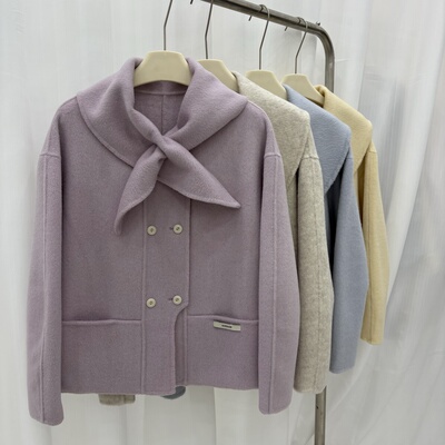 2025秋冬新款双面羊绒大衣女短款兔耳朵减龄甜美小个子羊毛外套