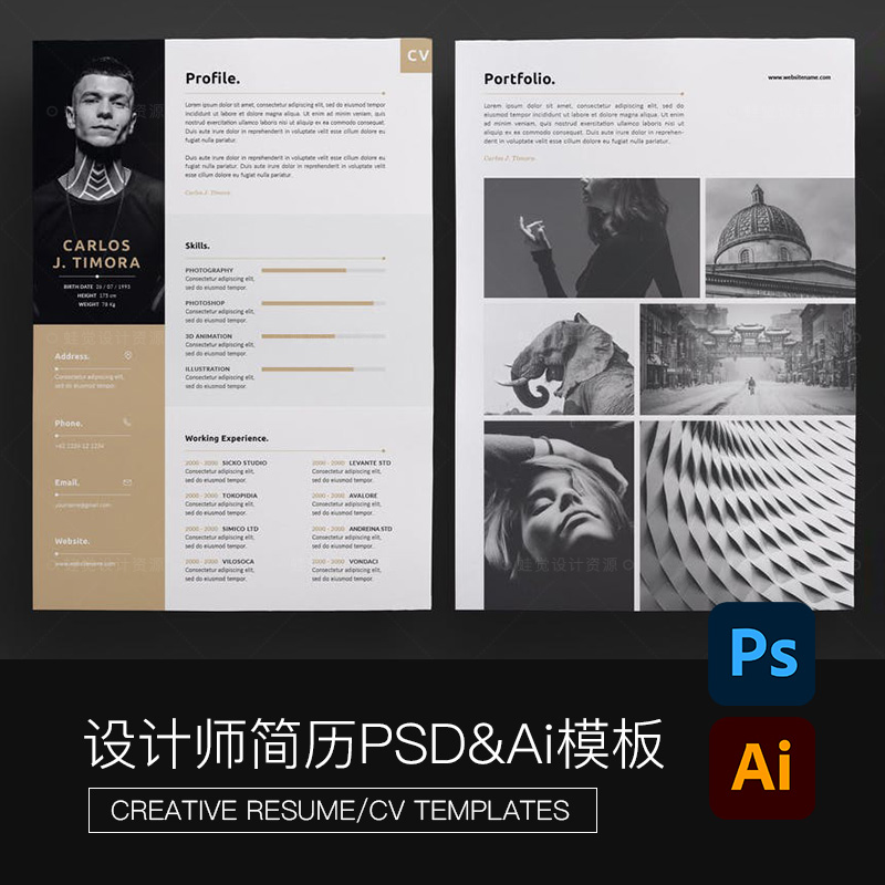 设计师摄影师个性简历psd模板ai源文件求职信个人简介排版素材