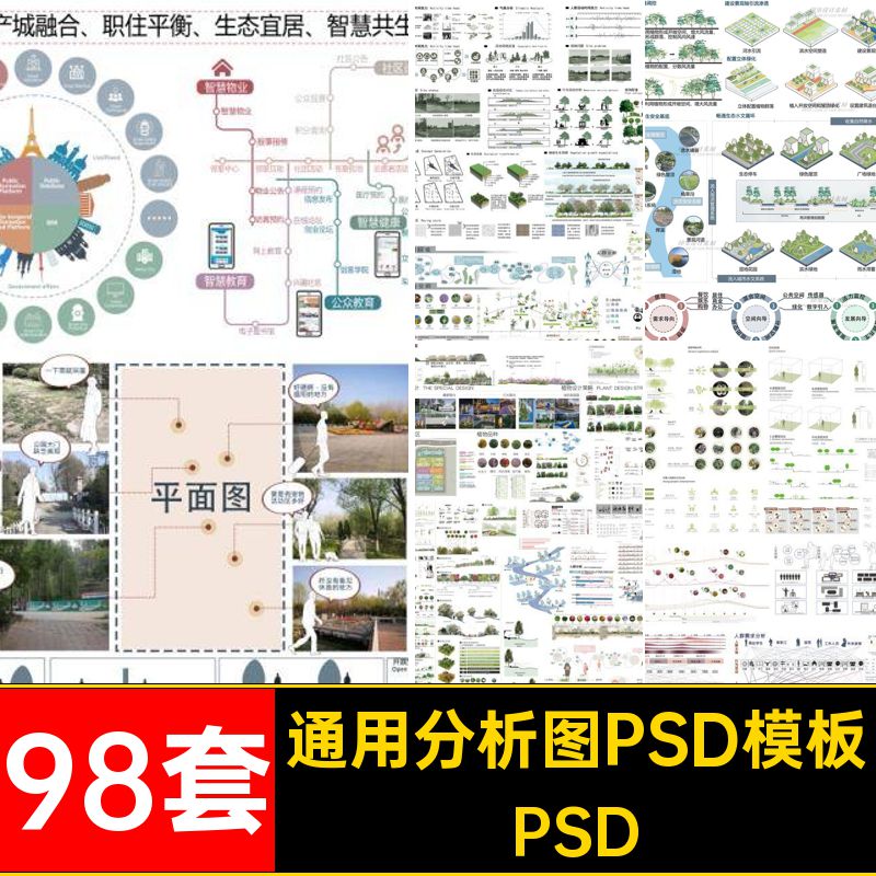 98套人群分析图PSD模板通用数据竞前期赛风展板模块景观建筑活动