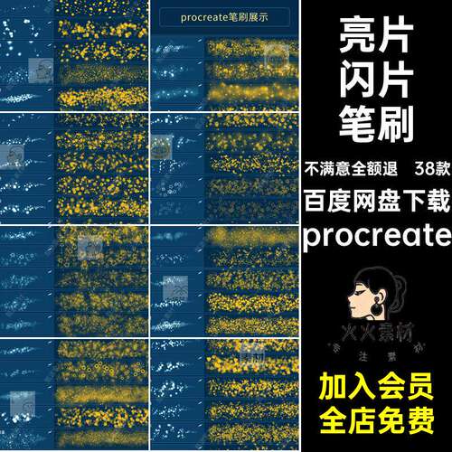 38款可爱亮片闪亮特效粒图案笔刷闪烁亮晶晶闪粉仙女procr