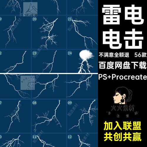 电击光效PS Procreate56款笔刷平板光线离子电流5