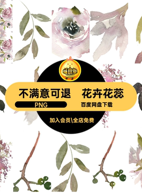 装饰花蕊PNG水彩手绘花朵剪元素花蕾素材花卉优雅淡紫色贴画花