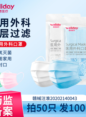 维德医疗医用外科口罩一次性灭无菌防粉尘透气熔喷布三层防雾男女