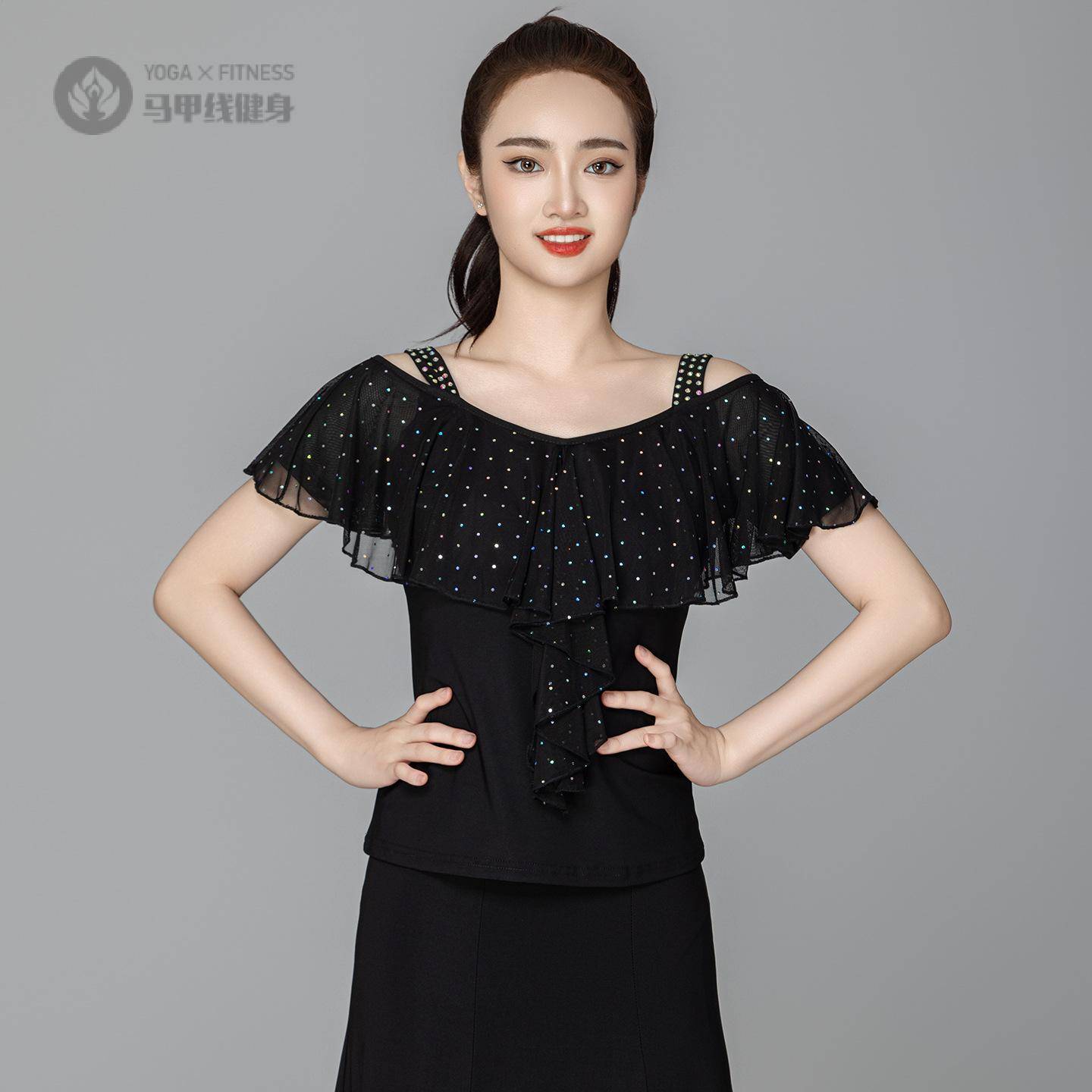 摩登舞蹈服女短袖吊带拉丁交谊