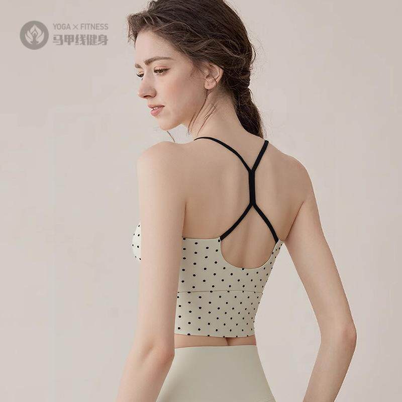 波点一体式运动内衣女夏季新款时尚瑜伽服背心防震普拉提健身文胸