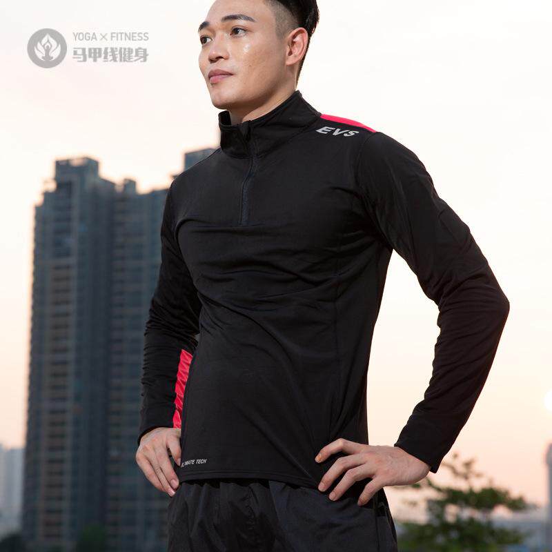 健身服男跑步速干立领运动上衣高弹涤纶紧身透气夜跑