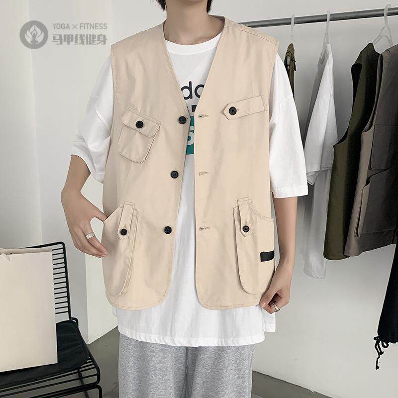 夏季男士工装马甲背心潮牌日系袖