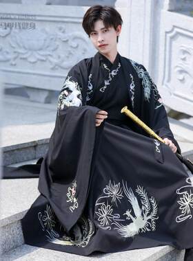 中黑色大码男装古风汉服大袖衫