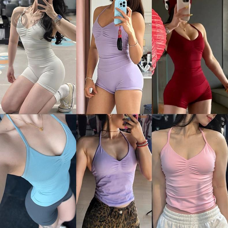 欧美多色挂脖健身背心女普拉提