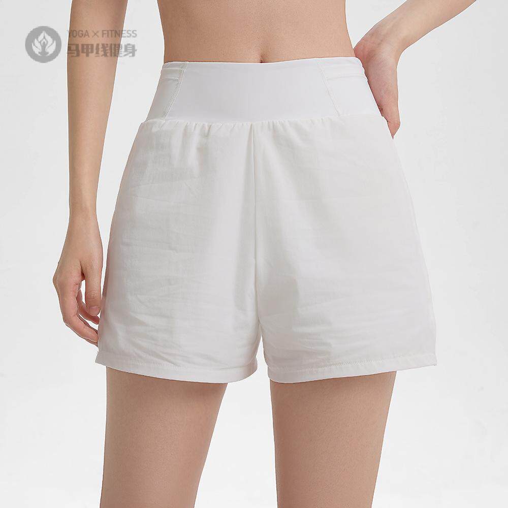 宽松直筒运动休闲瑜伽短裤女高腰口袋防走光跑步健身三分裤户外