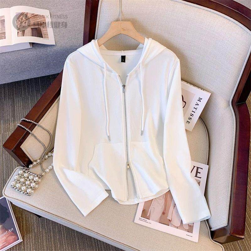 纯棉连帽长袖卫衣女短款2025早秋新款设计感小众拉链开衫大码上衣