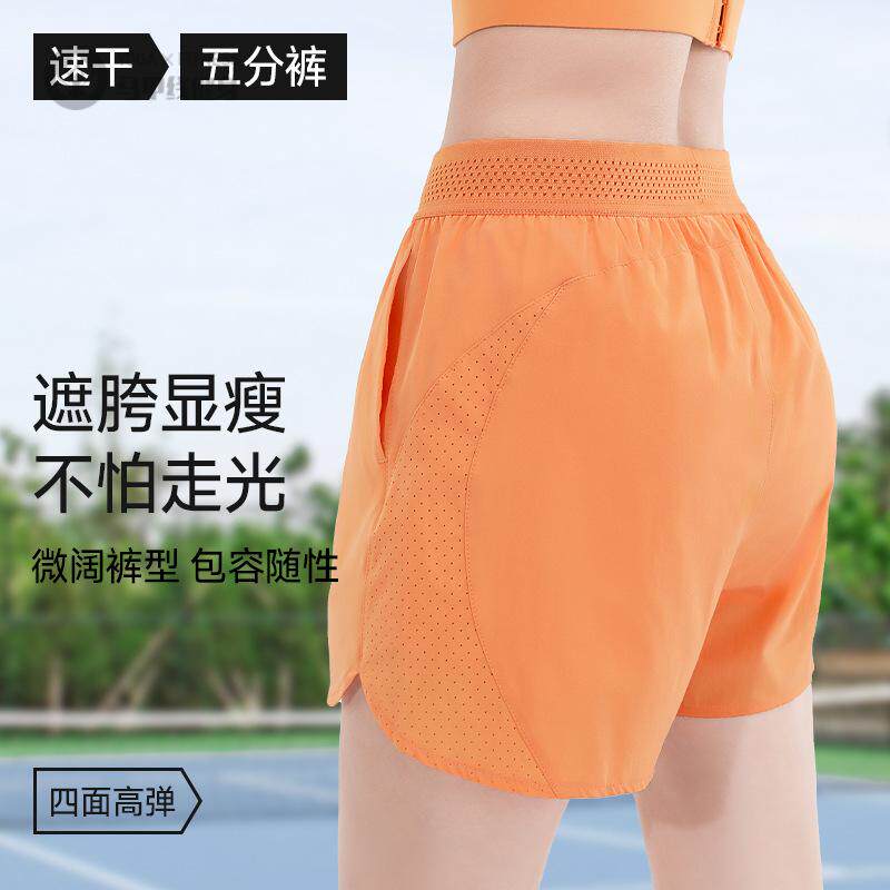假两件运动短裤女防走光紧身训练健身跑步瑜伽服普拉提口袋短裤春