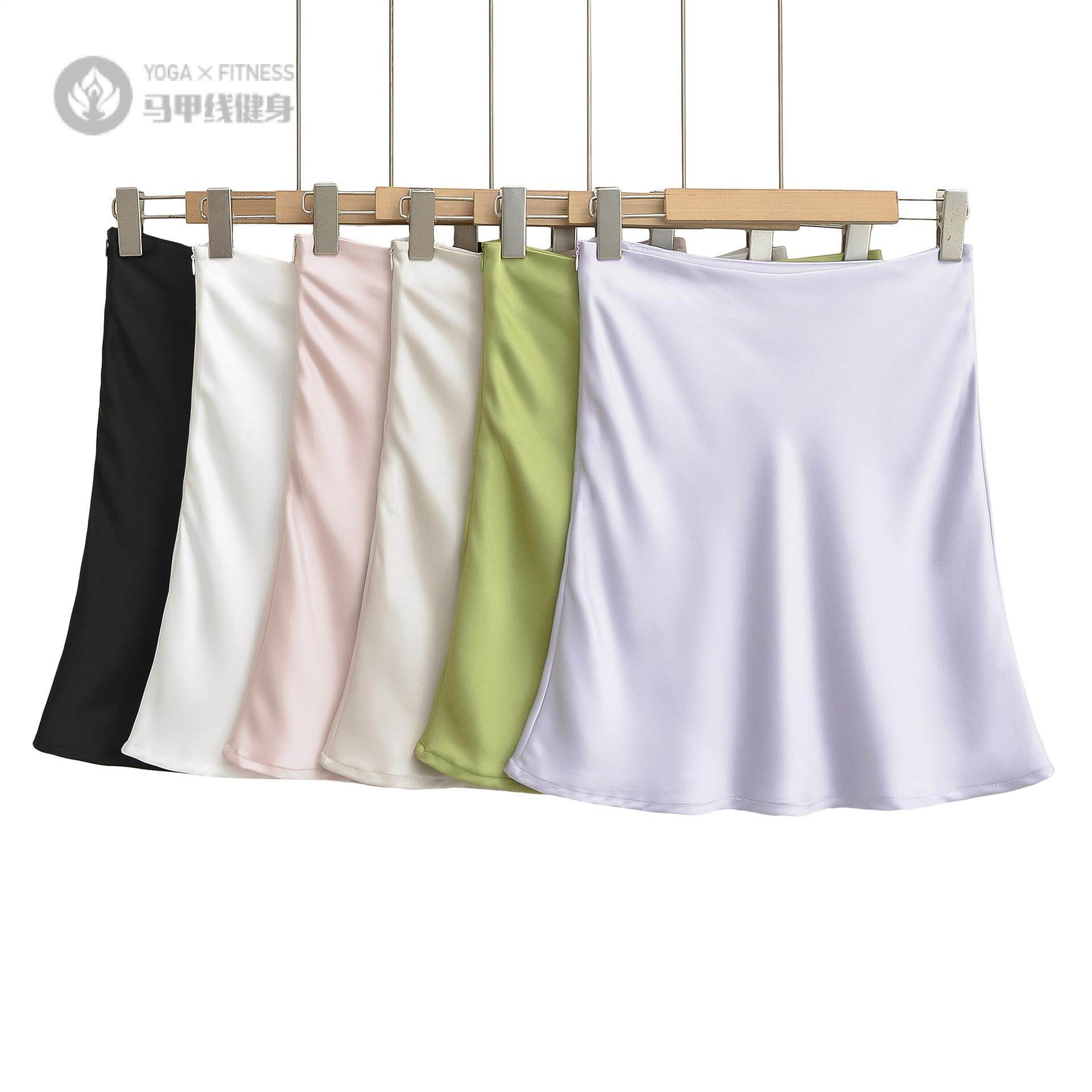 醋酸丝滑半身中裙女缎面垂坠侧拉链夏款气质显瘦包臀A字短裙