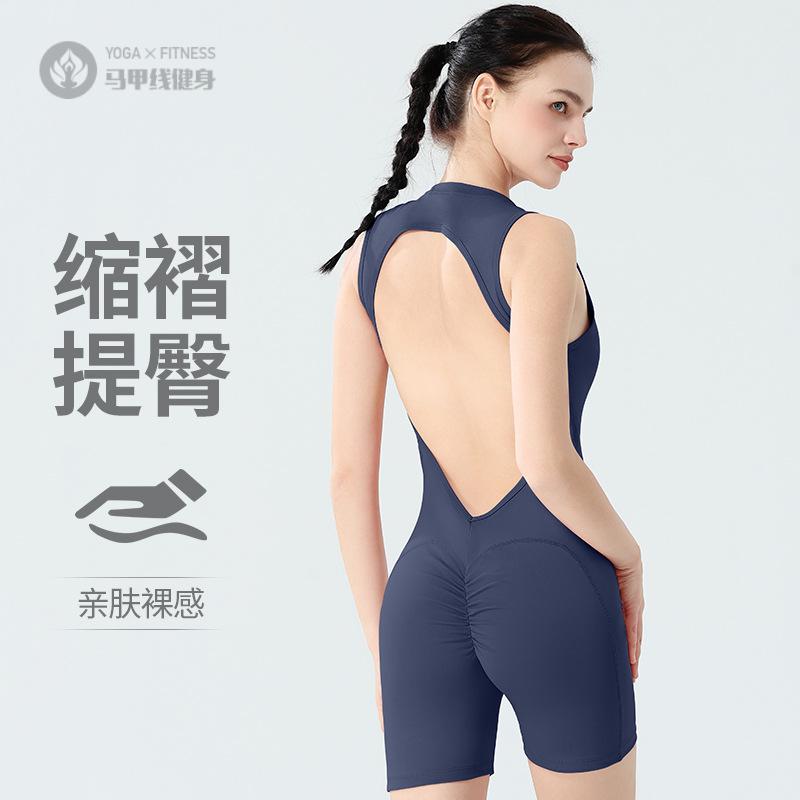 欧美紧身速干健身连体瑜伽服女带