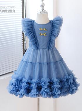 女童飞袖连衣裙2025春款儿童洋气礼服裙宝宝周岁uu公主裙