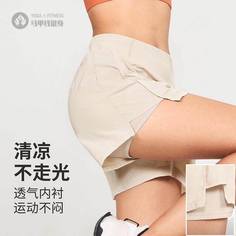 夏季直筒运动瑜伽短裤女高腰口袋防走光三分跑步裤户外