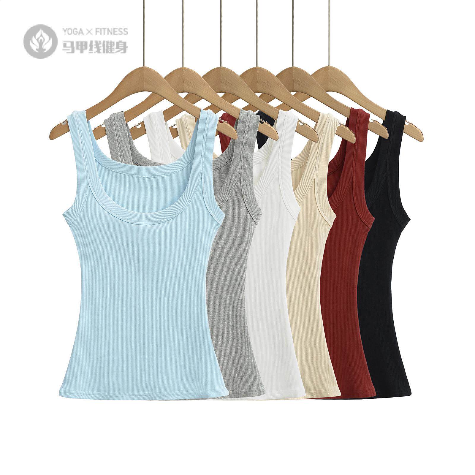 白色方领螺纹吊带背心女宽肩带内搭遮副乳外穿修身袖上衣2025夏