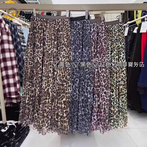 复古豹纹半身裙女早春新款松紧腰