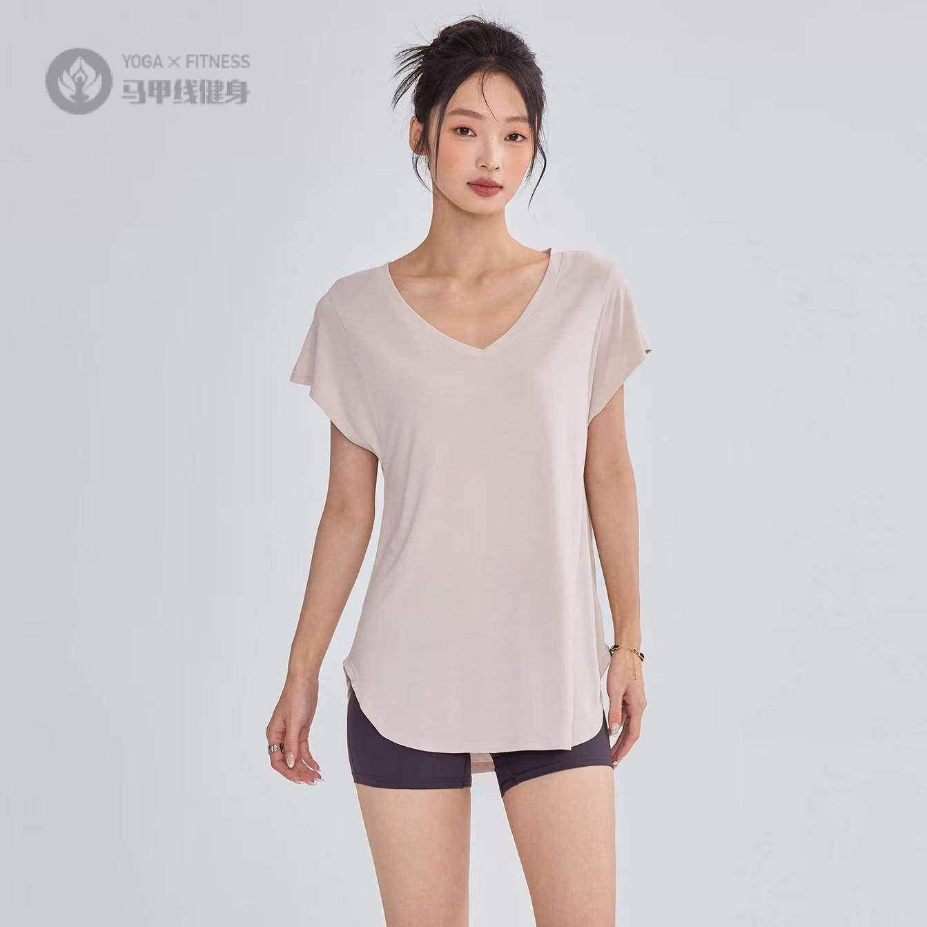 运动短袖中长款宽松瑜伽服垂感