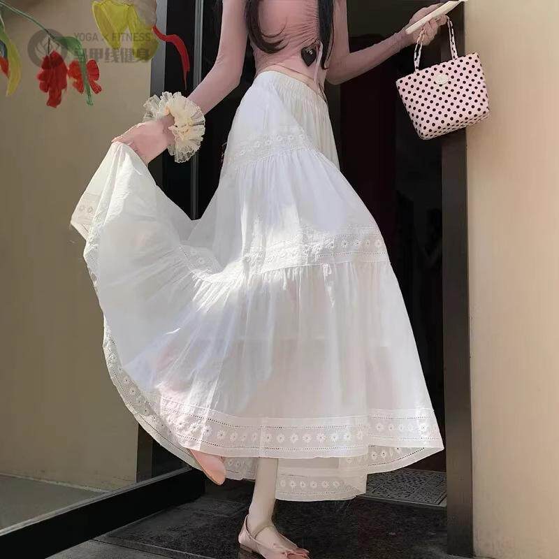 白色蛋糕裙女早春夏季长款A字