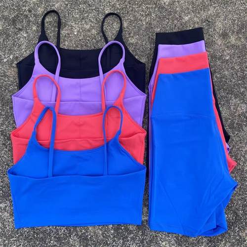 女士紧身瑜伽骑行短裤套装u形吊带文胸外穿运动内衣gymyogae
