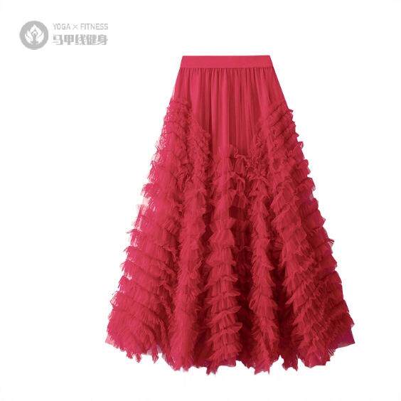 纱裙半身裙女秋冬新款小众设计感层层网纱蓬蓬裙a字长裙4808