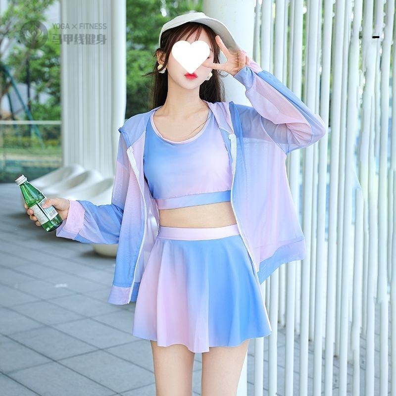 泳衣女罩衫长袖防晒三件套分体