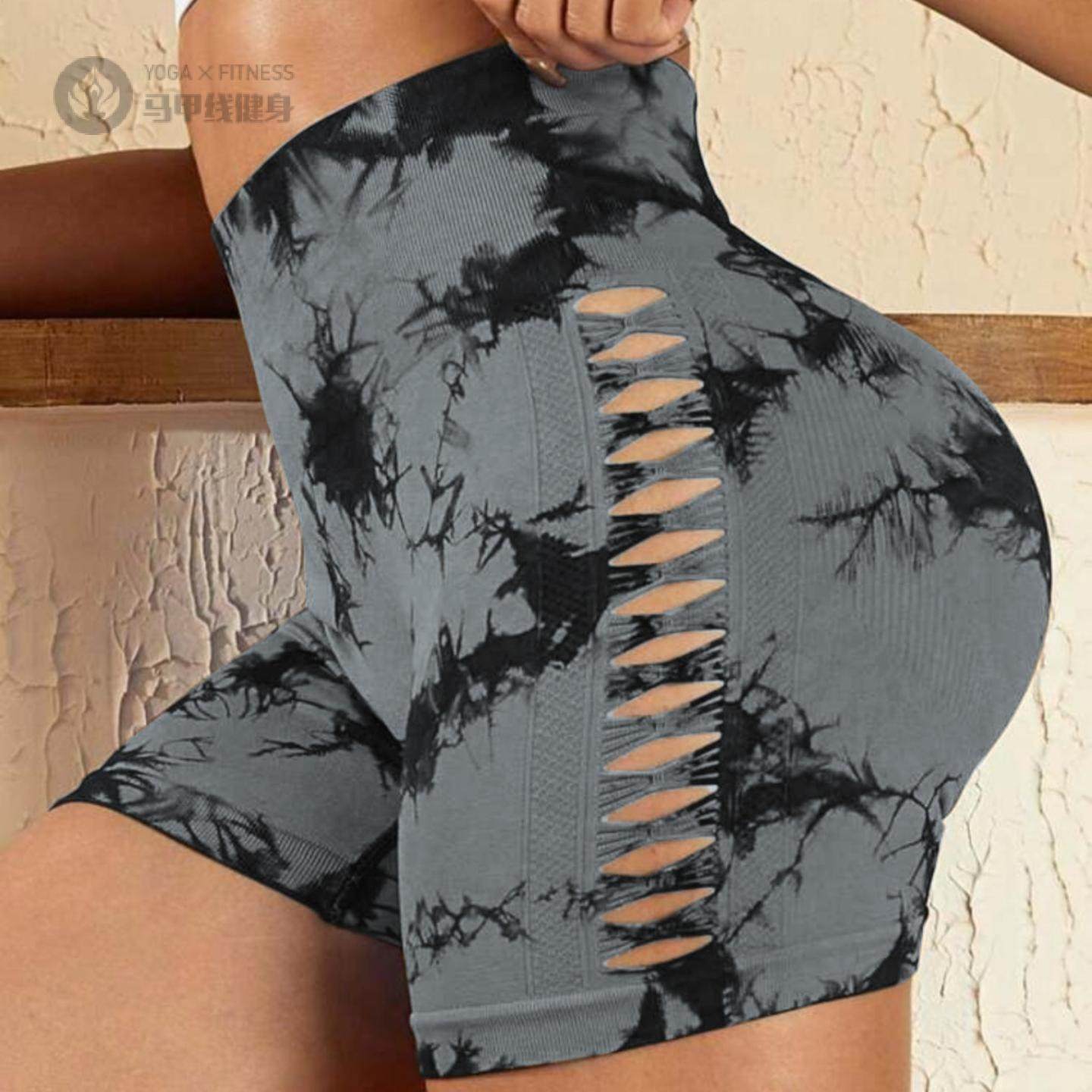 侧边镂空扎染网孔瑜伽裤高腰提臀户外运动打底健身三分裤吸湿速干,运动/瑜伽/健身/球迷用品,瑜伽中/短裤,淘宝优惠券,粉丝福利购,淘宝优惠卷