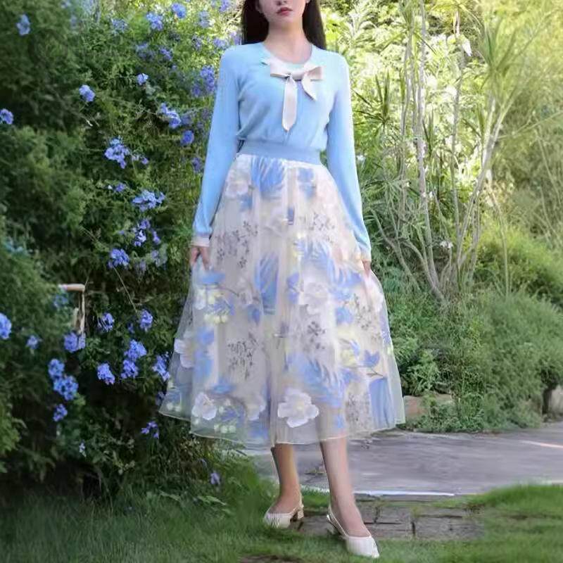 印花长裙女半身裙夏感Ａ字中长款慵懒风碎花文艺高腰显瘦
