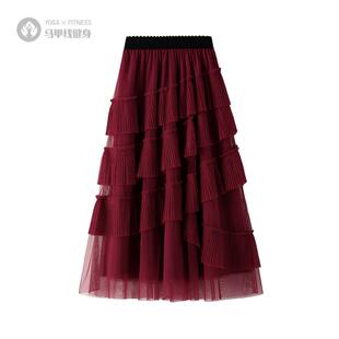 多层次蛋糕裙女2025春秋高腰显瘦in超火网纱裙中长款半身裙8552