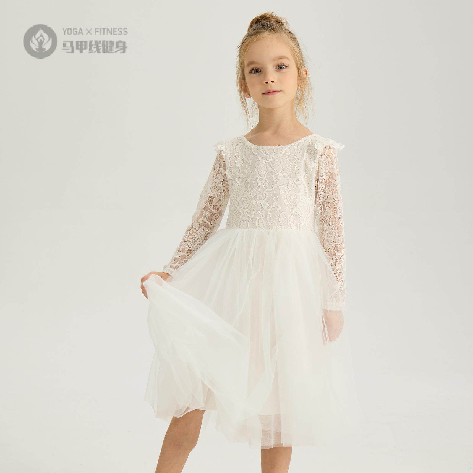 女童长袖蕾丝连衣裙儿童婚礼花童纱裙周岁生日礼服公主裙潮