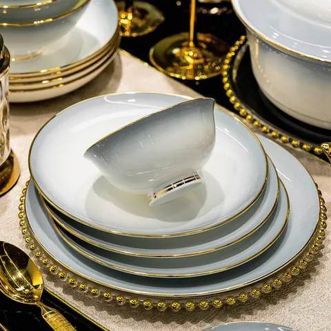 高级感骨瓷礼品乔迁碗碟碗盘餐具金边轻奢景德镇套装家用组合,餐饮具,餐具瓷器套装,淘宝优惠券,粉丝福利购,淘宝优惠卷