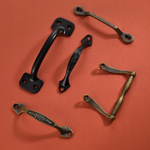 药柜印花拉手首饰盒仿古桥型木盒抽屉衣橱复古条形锌合金