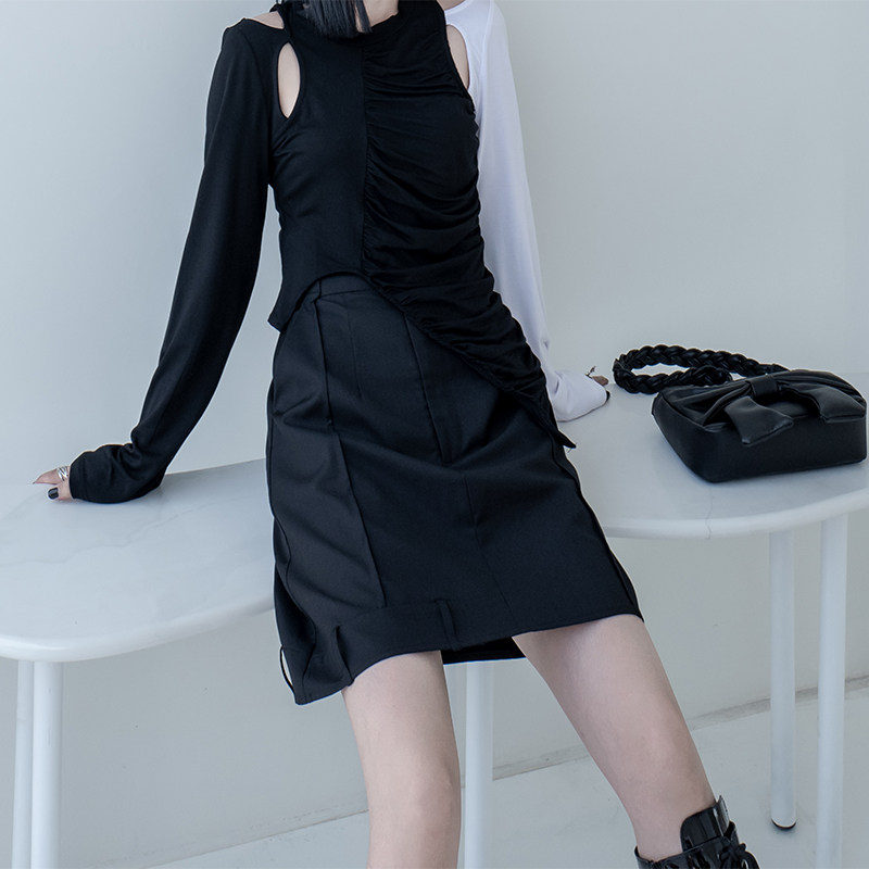 CHICSKY 原创休闲工装感倒置拼接半身裤裙女秋高街设计感高腰裤裙