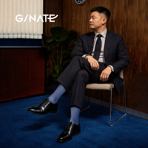 GNATE及图【G.18k】男士正装商务条纹丝袜中筒光泽感西装及膝薄袜