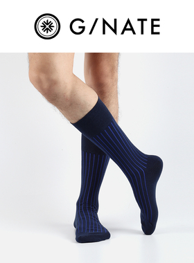 G/NATE及图 袜子男款秋冬季纯棉中筒袜透气条纹黑色运动商务短袜