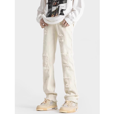 毛边破洞牛仔裤男夏季