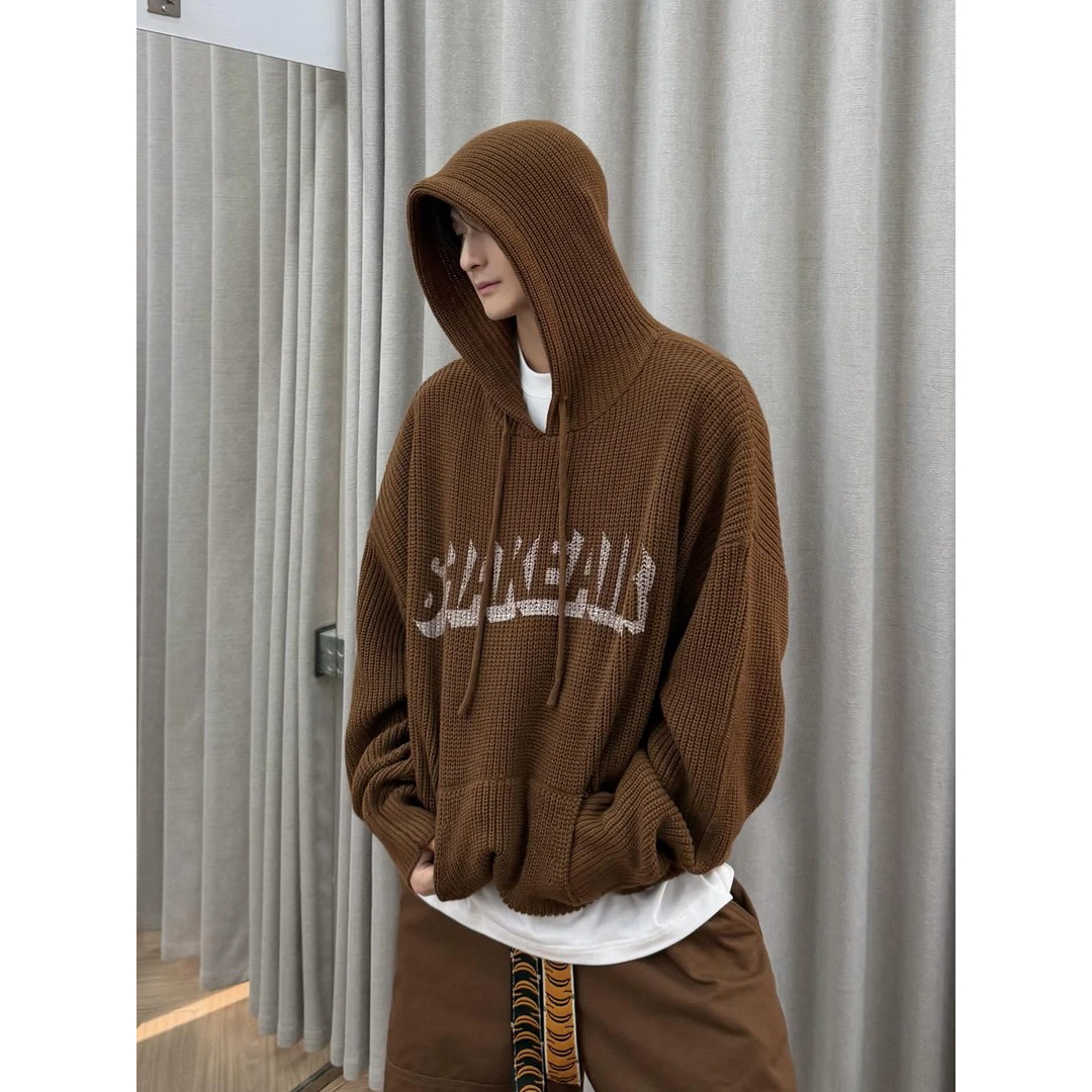 秋冬粗针连帽毛衣外套男针织衫