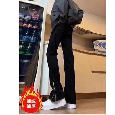 加绒牛仔裤男款秋冬喇叭裤修身