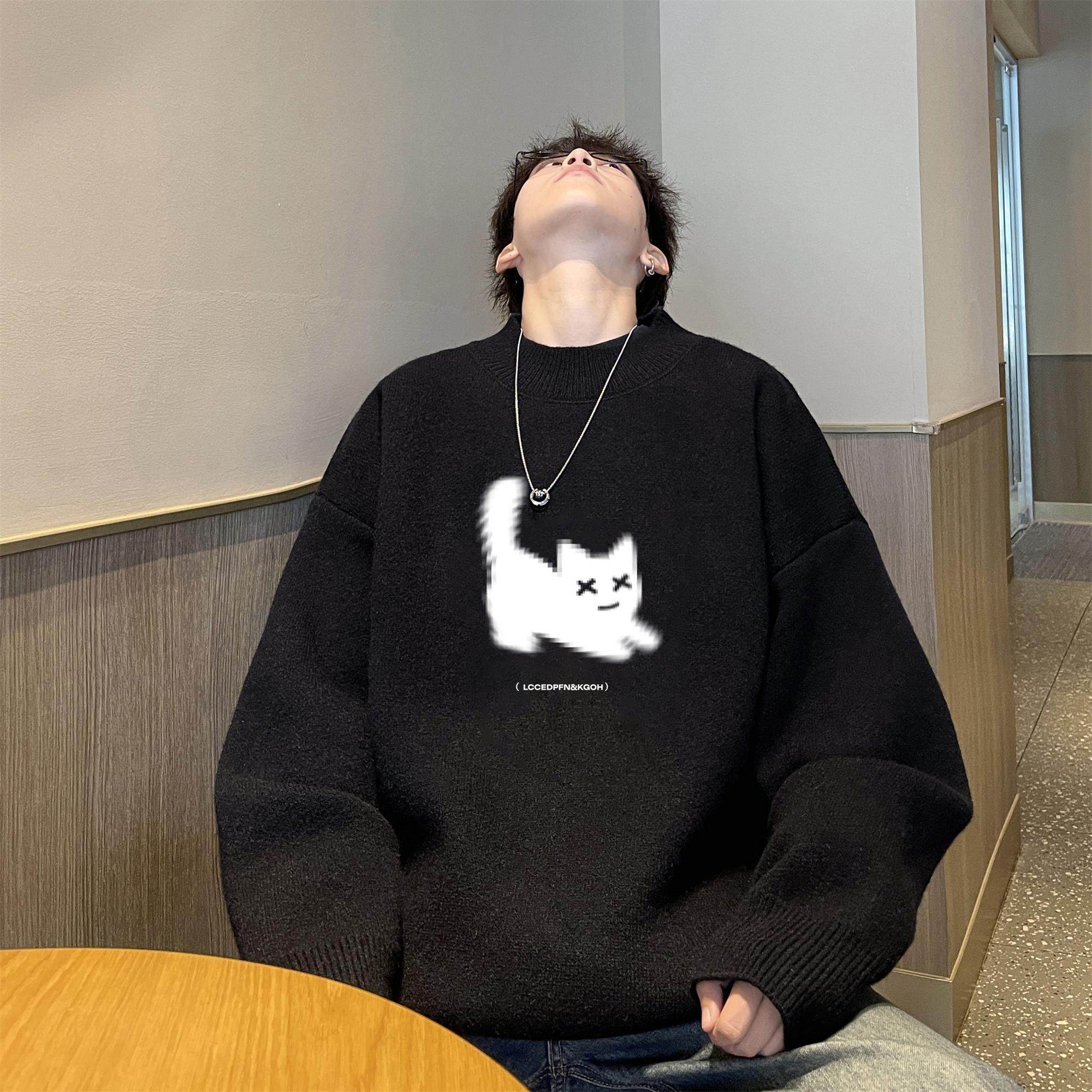 小猫毛衣男款秋冬季加厚日系慵懒风oversize线衣宽松打底针织衫,男装,针织衫/毛衣,淘宝优惠券,粉丝福利购,淘宝优惠卷