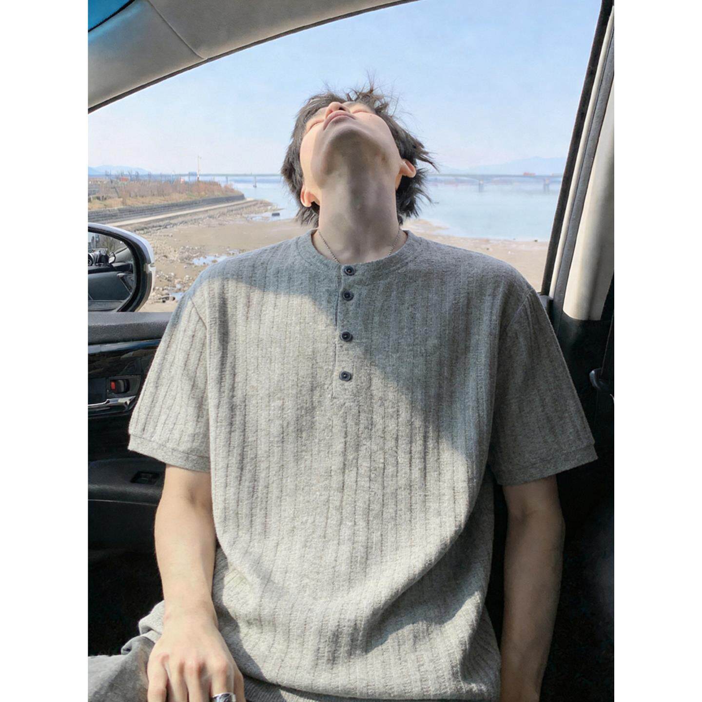 老钱风针织POLO衫短袖男款夏季潮牌复古宽松衣服2026新款半袖T恤