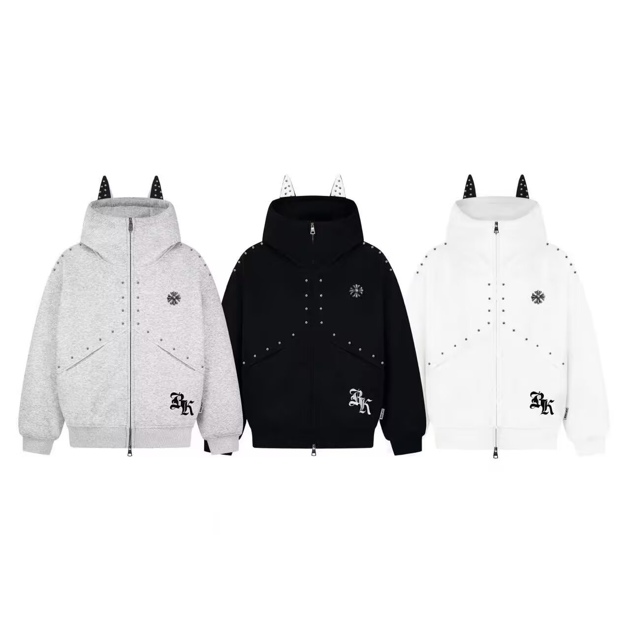 铆钉连帽卫衣秋冬情侣拉链外套男