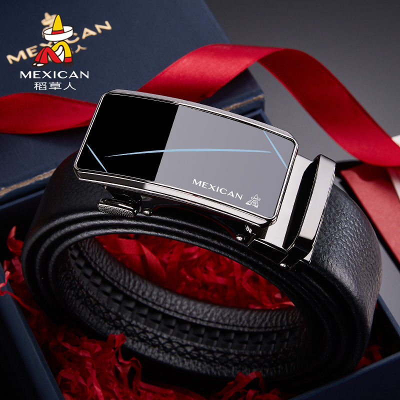 稻草人皮带男真皮自动扣纯牛皮新款男士腰带时尚商务百搭年轻人潮