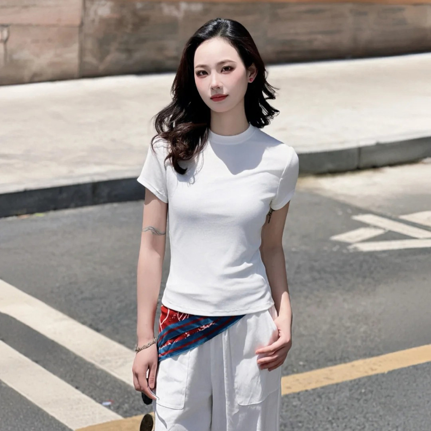 夏季立领修身显瘦短袖面膜T恤女