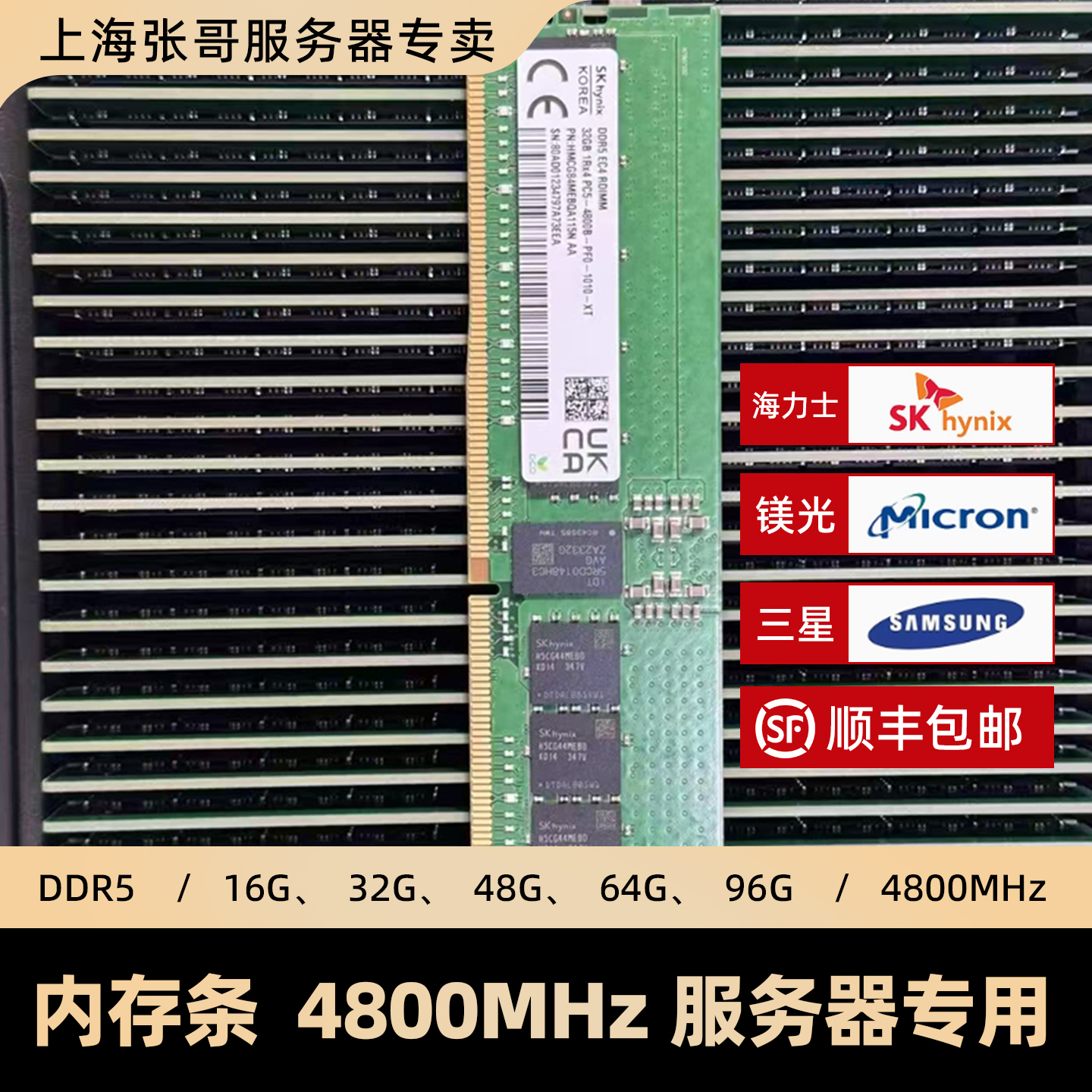 含13%发票SK三星镁光16G 32G 48G 64G 96G DDR5 4800内存条RECC
