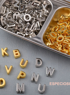 12MM金色电镀CCB英文字母扁孔散珠子diy手工饰品配件手链串珠隔珠