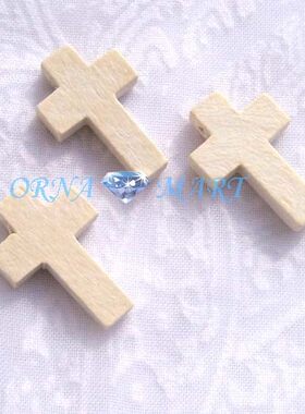 DIY饰品配件 手链串珠材料 小十字架原木色2CM*1.5CM木珠 3元20个