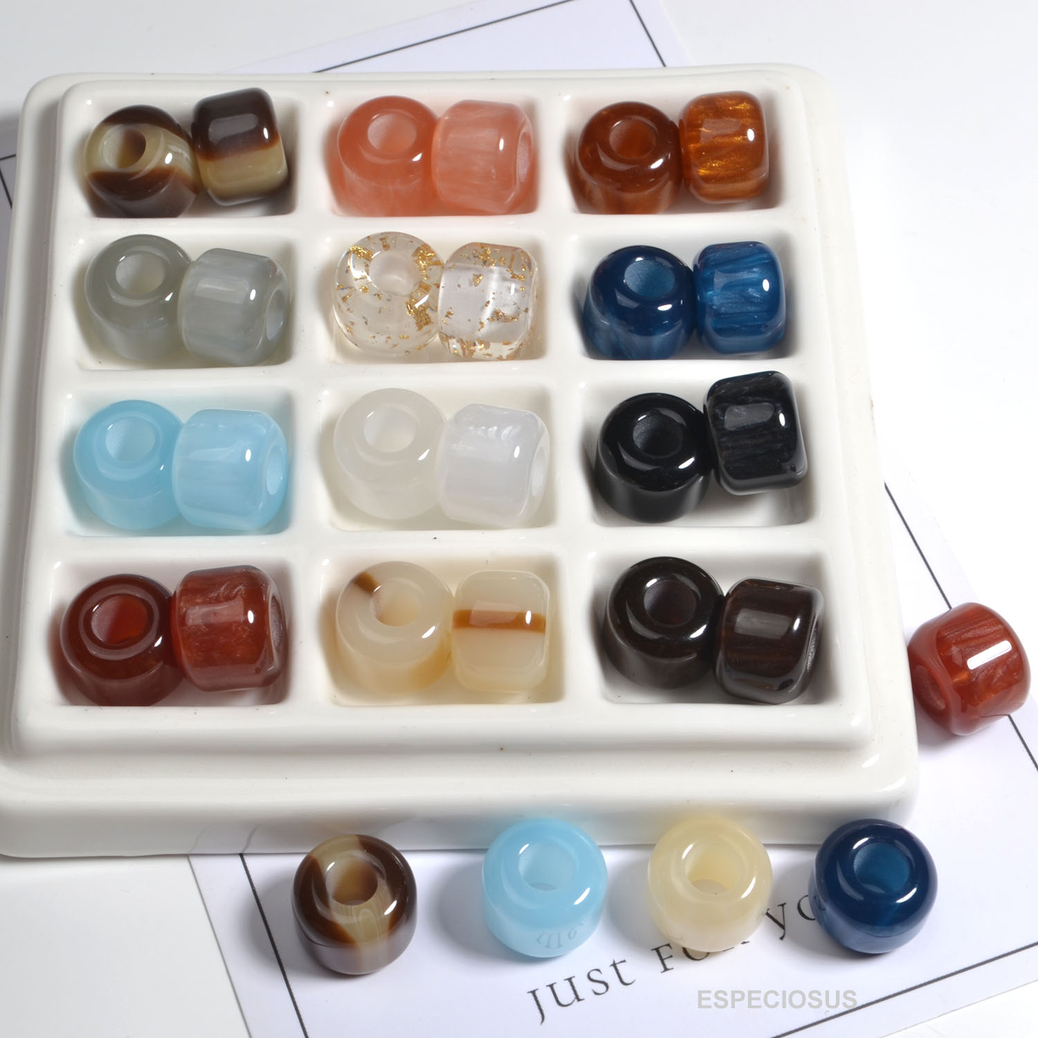 12MM仿玉瓷彩色圆柱形大孔树脂管珠桶珠diy饰品配件鞋带装饰配珠