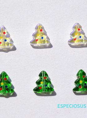 透明绿色圣诞树玻璃珠散珠DIY饰品配件圣诞饰品项链手链串珠材料